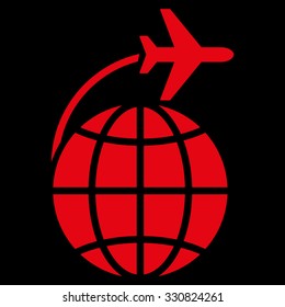 International Flight vector icon. Style is flat red symbol, rounded angles, black background.