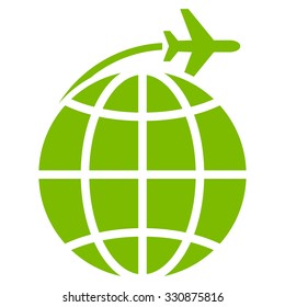 International Flight vector icon. Style is flat eco green symbol, rounded angles, white background.