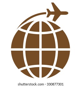 International Flight vector icon. Style is flat brown symbol, rounded angles, white background.