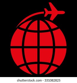 International Flight vector icon. Style is flat red symbol, rounded angles, black background.