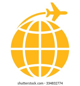International Flight vector icon. Style is flat yellow symbol, rounded angles, white background.