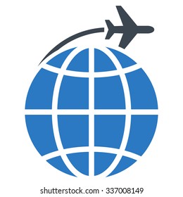 International Flight vector icon. Style is flat bicolor smooth blue symbol, rounded angles, white background.