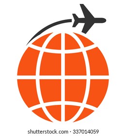 International Flight vector icon. Style is flat bicolor orange and gray symbol, rounded angles, white background.