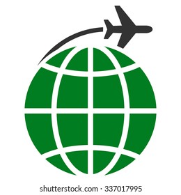 International Flight vector icon. Style is flat bicolor green and gray symbol, rounded angles, white background.