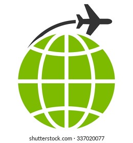 International Flight vector icon. Style is flat bicolor eco green and gray symbol, rounded angles, white background.