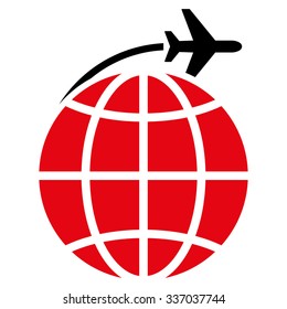 International Flight vector icon. Style is flat bicolor intensive red and black symbol, rounded angles, white background.