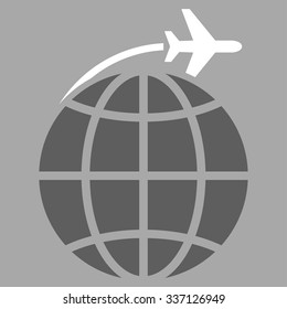 International Flight vector icon. Style is flat bicolor dark gray and white symbol, rounded angles, silver background.