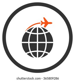 International Flight vector icon. Style is bicolor flat circled symbol, orange and gray colors, rounded angles, white background.