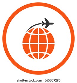 International Flight vector icon. Style is bicolor flat circled symbol, orange and gray colors, rounded angles, white background.