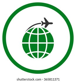International Flight vector icon. Style is bicolor flat circled symbol, green and gray colors, rounded angles, white background.