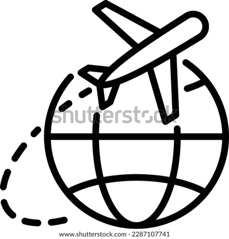 International flights thin line icon, airplane flying around globe. Modern vector illustration.