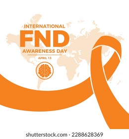International FND Awareness Day vector illustration. Orange awareness ribbon and human brain icon vector. Functional Neurological Disorder symbol. April 13 every year. Important day