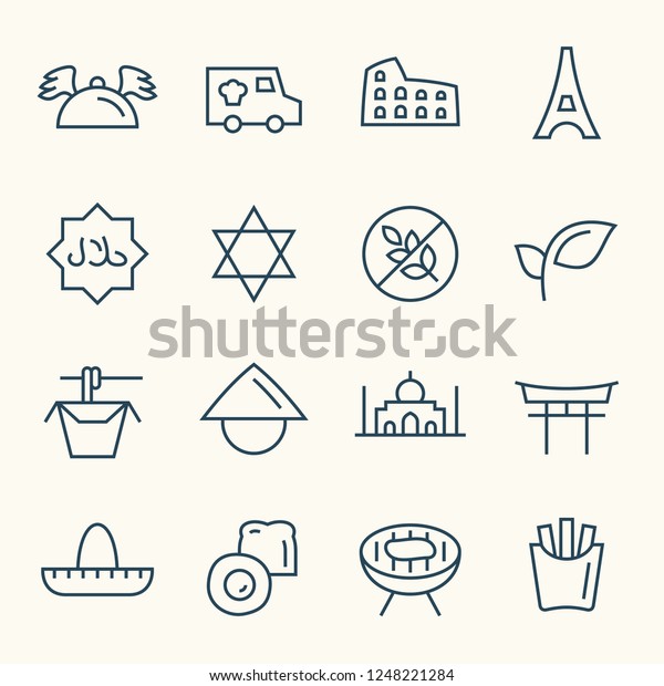 International food\
delivery line icons. Arabic letters حلال mean halal, permissible\
islamic food or\
drink.