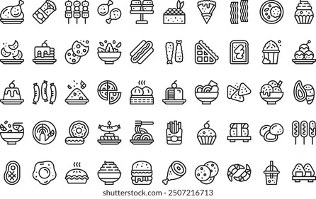 International food icons collection is a vector illustration with editable stroke.