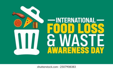 international food loss and waste awareness day background or banner design template. Holiday concept. Template for background, banner, card, poster, placard, design template with unique shapes.