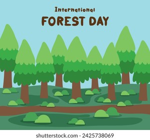 International Forest Day background. Nature landscape of forest.