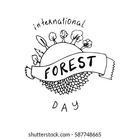 International forest day card in vector. Hand drawn illustration