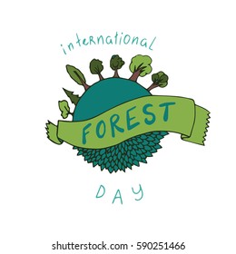 International forest day card in vector. Hand drawn illustration