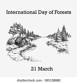 International Forest Day. Hand drawn vector stock illustration
