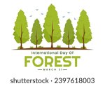 International Forest Day Vector Illustration on 21 March with Plants, Trees, Green Fields and Various Wildlife to Economic Forestry in Background