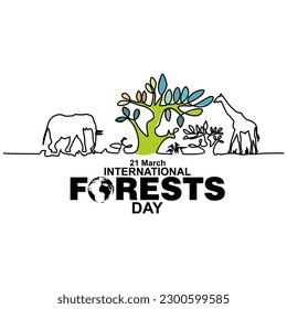 International Forests Day, One continuous single line hand drawing