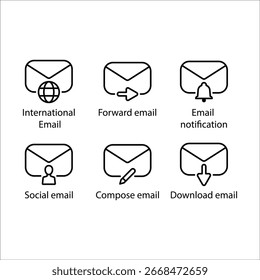 International, Forward, Benachrichtigung, Social, Compose, Download, E-Mail-Symbol, Line-Symbol Set