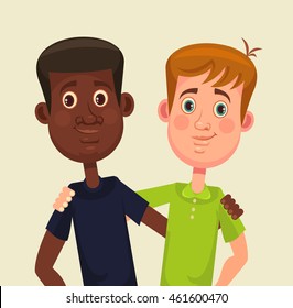 International friends. Black and white men. Vector flat cartoon illustration