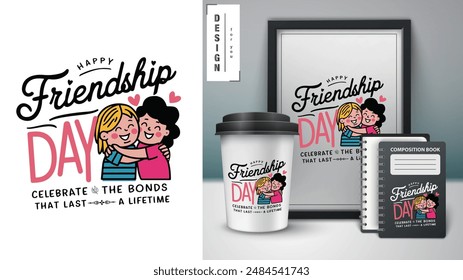 International Friendship Day Art Vector: Celebrate Unity, Happiness, and Friendship with Cute Cartoon Illustrations of Friends, Coffee, Donuts, and Global Togetherness - Perfect for Cards and Posters