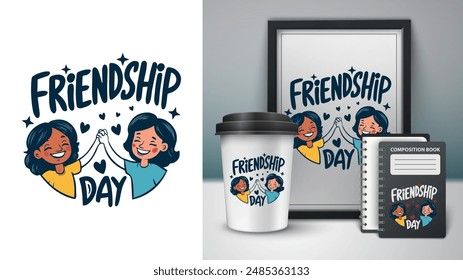 International Friendship Day Art Vector: Celebrate Unity, Happiness, and Friendship with Cute Cartoon Illustrations of Friends, Coffee, Donuts, and Global Togetherness - Perfect for Cards and Posters