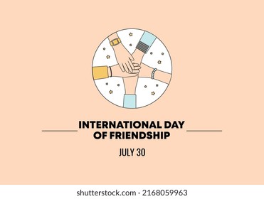 International friendship day background banner poster with 5 diversity hands isolated on pink background.