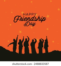 International friendship day background banner poster with six friend group.