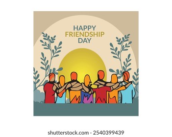 International friendship day background banner poster with saven people group.