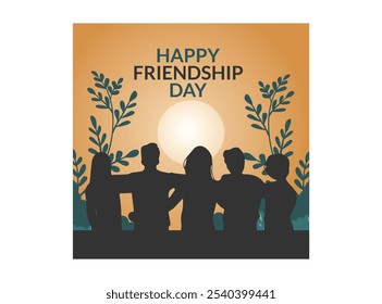 International friendship day background banner poster with saven people group.