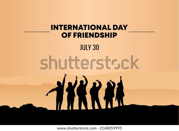 International friendship day background banner\
poster with six people\
group.