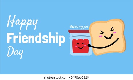 International Friendship Day Banner Background. Friendship Day Background, Banner, Poster, Greeting Card Design. Food Puns for Friendship Day.