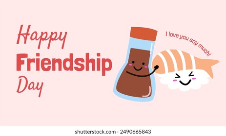 International Friendship Day Banner Background. Friendship Day Background, Banner, Poster, Greeting Card Design. Food Puns for Friendship Day.