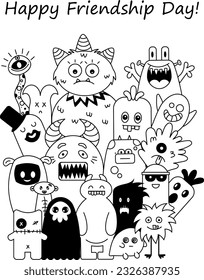 International friendship day. Best friends concept. Monsters friendship. Banner, poster, greeting card. Doodle art. July 30. 30th July.