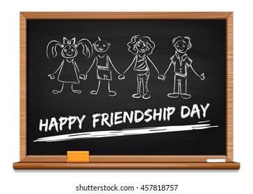 International Friendship Day concept design. Inscription in chalk on a blackboard - Happy Friendship Day. Vector illustration