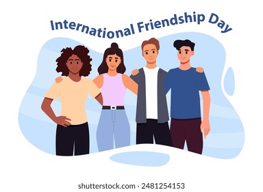 International Friendship Day Concept. Group of Young Different Positive People Together. Young Generation. Colorful Vector Illustration.