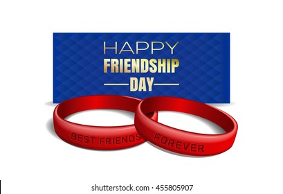 International Friendship Day design. Red wristbands with text "Best Friends Forever" on the background of a greeting card.  Vector illustration