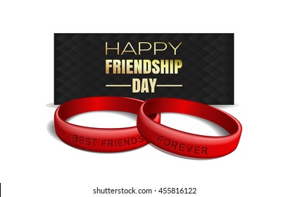 International Friendship Day design. Red wristbands with text "Best Friends Forever" on the background of a greeting card.  Vector illustration