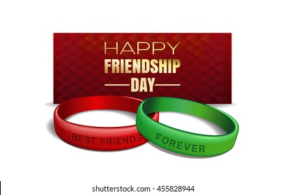 International Friendship Day design. Red and green wristbands with text Best Friends Forever on the background of a greeting card.  Vector illustration