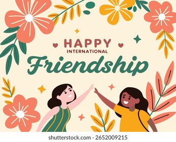 International Friendship Day Illustration of Diverse Happy Women Smiling Together
