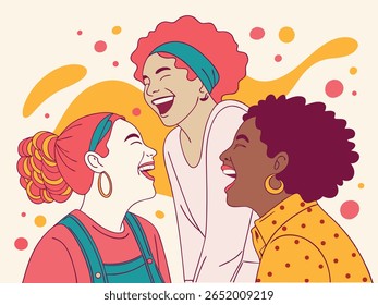 International Friendship Day Illustration of Diverse Happy Women Smiling Together
