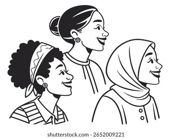 International Friendship Day Illustration of Diverse Happy Women Smiling Together
