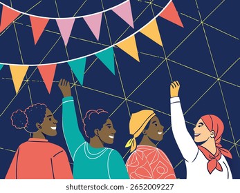 International Friendship Day Illustration of Diverse Happy Women Smiling Together
