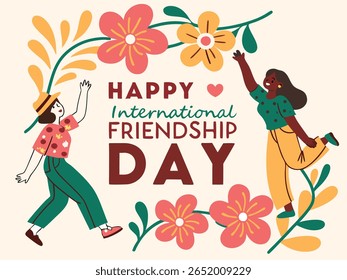 International Friendship Day Illustration of Diverse Happy Women Smiling Together
