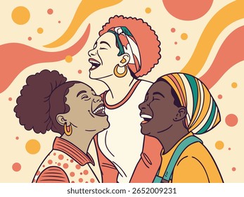 International Friendship Day Illustration of Diverse Happy Women Smiling Together
