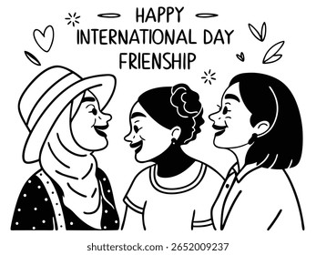 International Friendship Day Illustration of Diverse Happy Women Smiling Together
