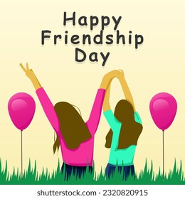 International friendship day on 30th of july, minimalist style poster greeting card design with flat characters of two women friends